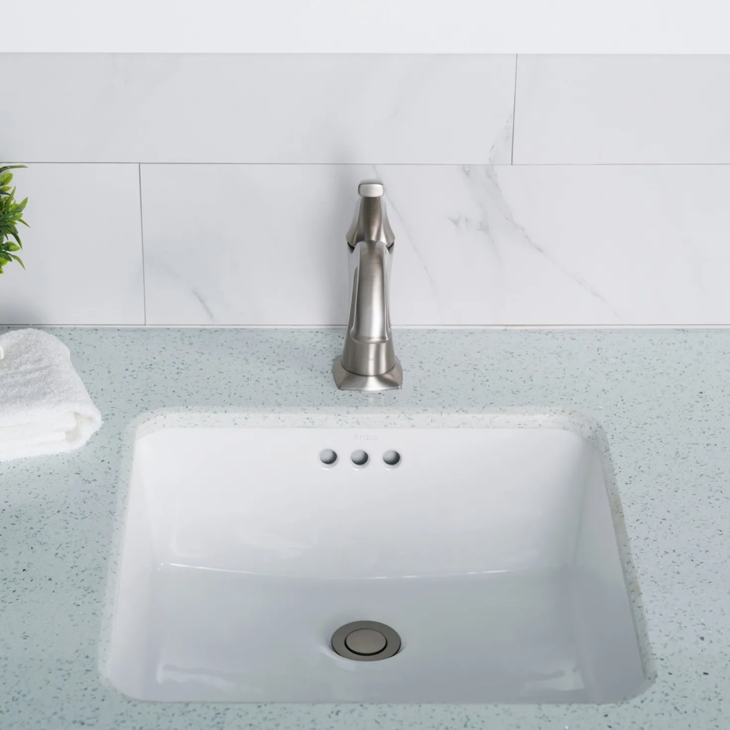 KRAUS 17" x 17" Ceramic Undermount Bathroom Sink in White with Overflow