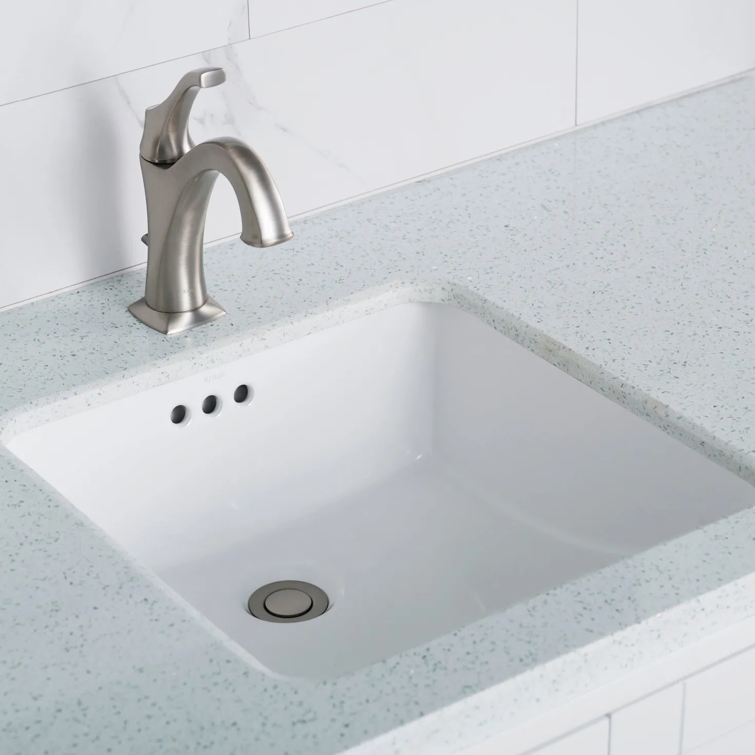 KRAUS 17" x 17" Ceramic Undermount Bathroom Sink in White with Overflow