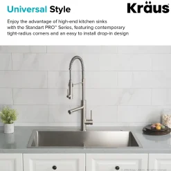 KRAUS 33 x 22 inch Standart PRO Drop-In 16 Gauge Double Bowl 2-Hole Stainless Steel Kitchen Sink