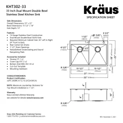 KRAUS 33 x 22 inch Standart PRO Drop-In 16 Gauge Double Bowl 2-Hole Stainless Steel Kitchen Sink