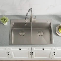 KRAUS 33 x 22 inch Standart PRO Drop-In 16 Gauge Double Bowl 2-Hole Stainless Steel Kitchen Sink