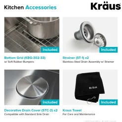 KRAUS 33 x 22 inch Standart PRO Drop-In 16 Gauge Double Bowl 2-Hole Stainless Steel Kitchen Sink
