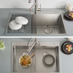 KRAUS 33 x 22 inch Standart PRO Drop-In 16 Gauge Double Bowl 2-Hole Stainless Steel Kitchen Sink