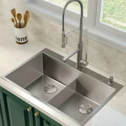 KRAUS 33 x 22 inch Standart PRO Drop-In 16 Gauge Double Bowl 2-Hole Stainless Steel Kitchen Sink