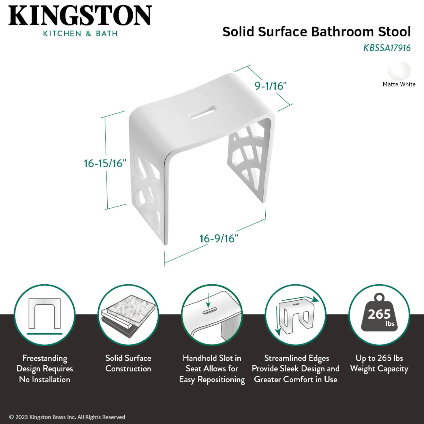 Lattice Side Bathroom Stool in Composite Matte White