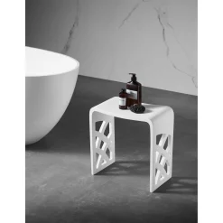 Lattice Side Bathroom Stool in Composite Matte White