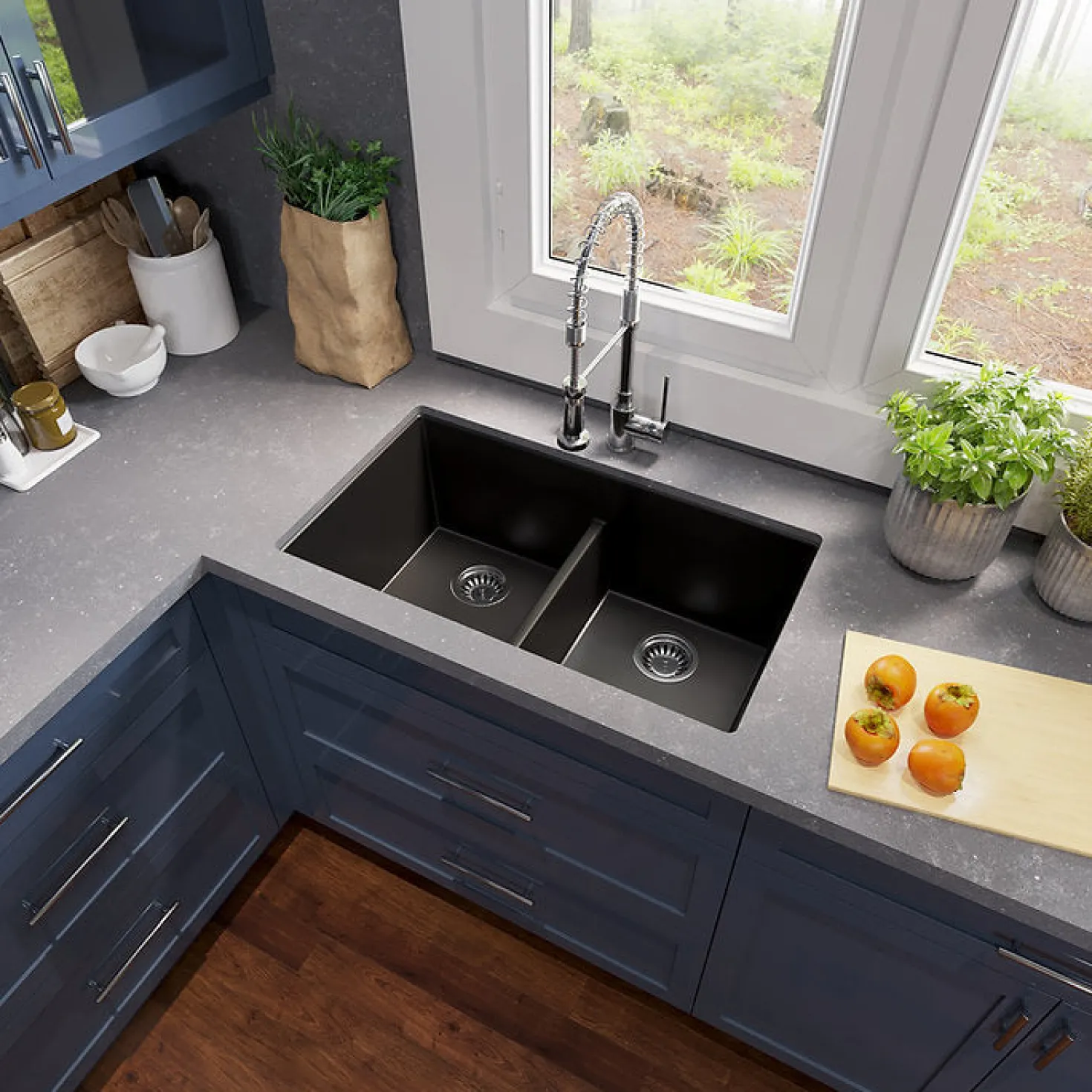 Low Divide 50/50 Matte Black Composite Undermount Sink