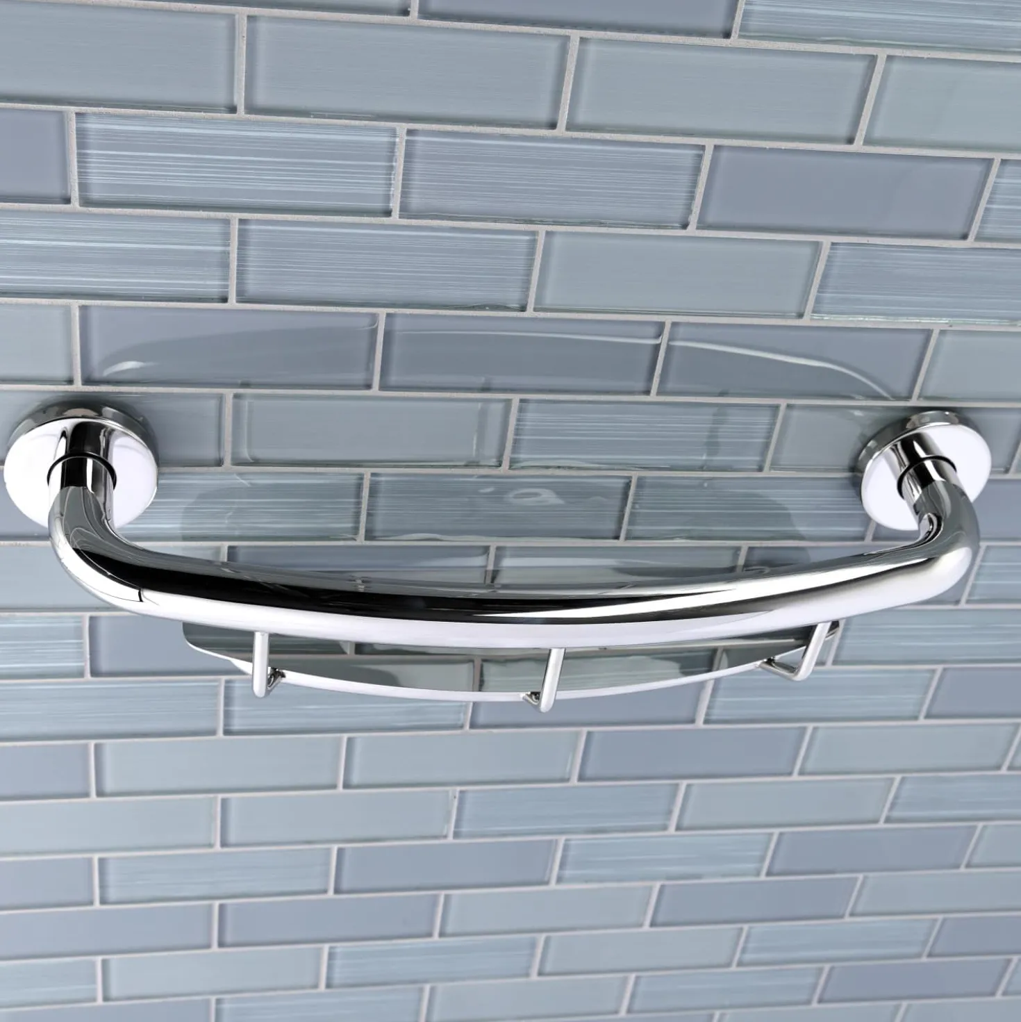 Meridian 18" Stainless Steel Grab Bar with Shelf in Polished Chrome