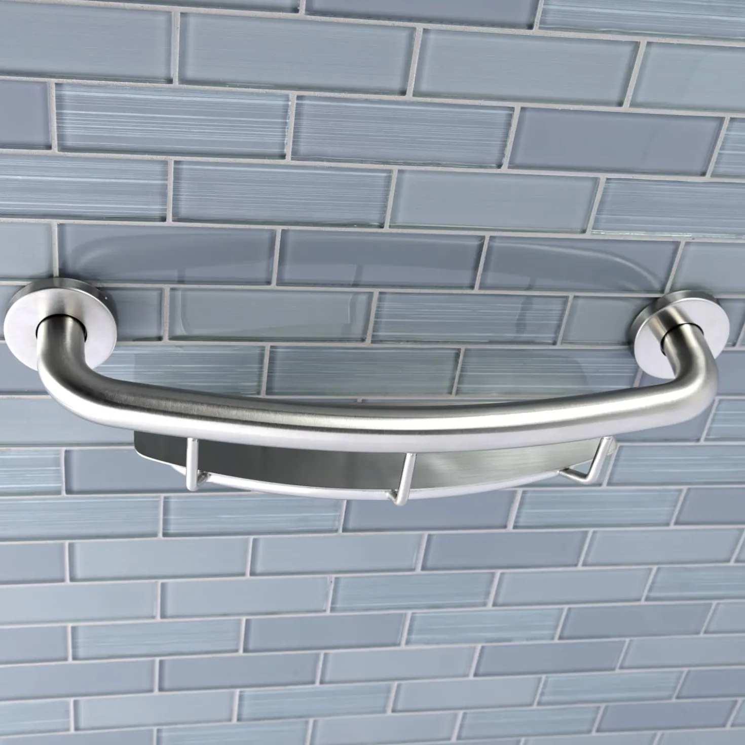 Meridian 18" Stainless Steel Grab Bar with Shelf in Brushed Nickel