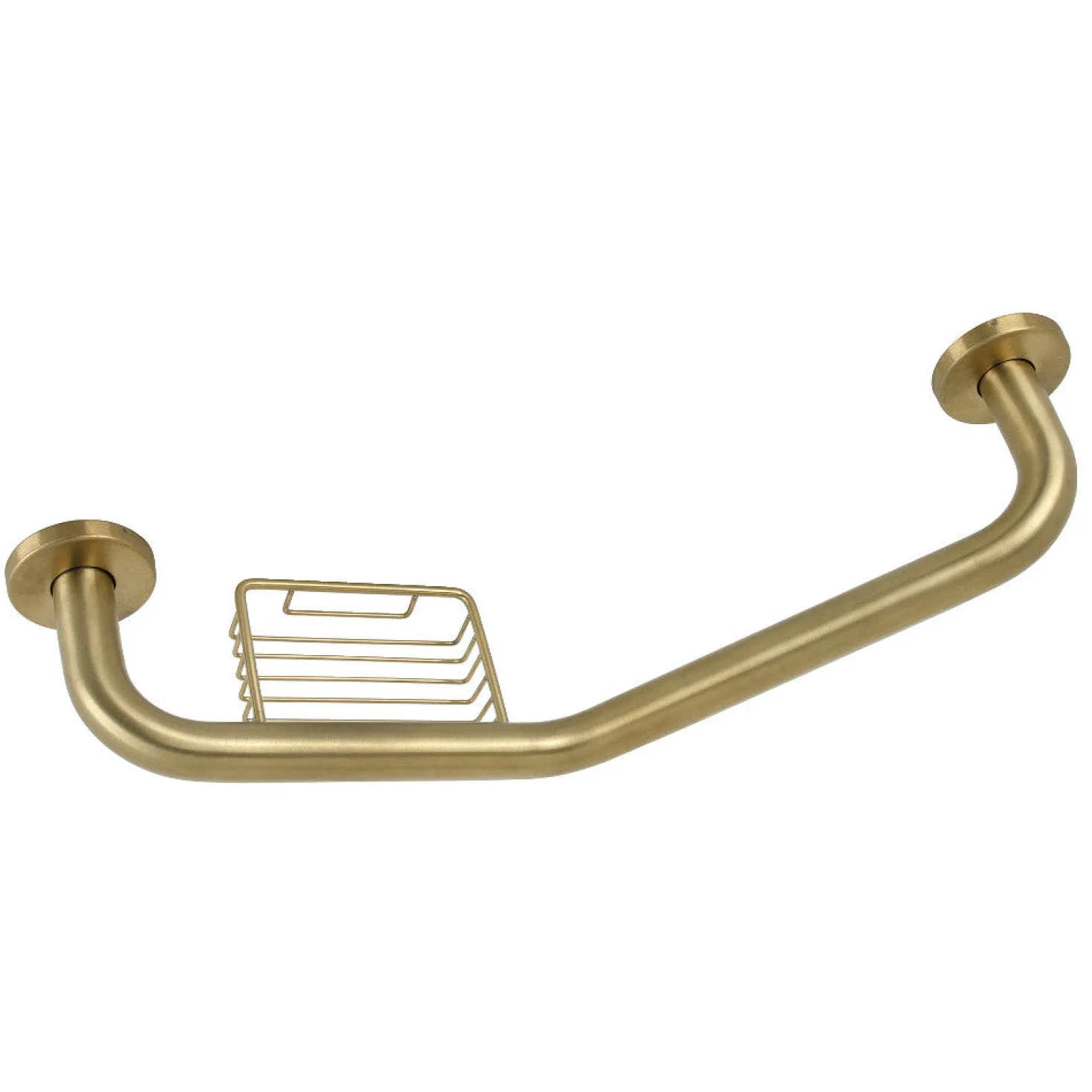 Meridian 10" x 12" Angled Grab Bar with Soap Dish in Brushed Brass