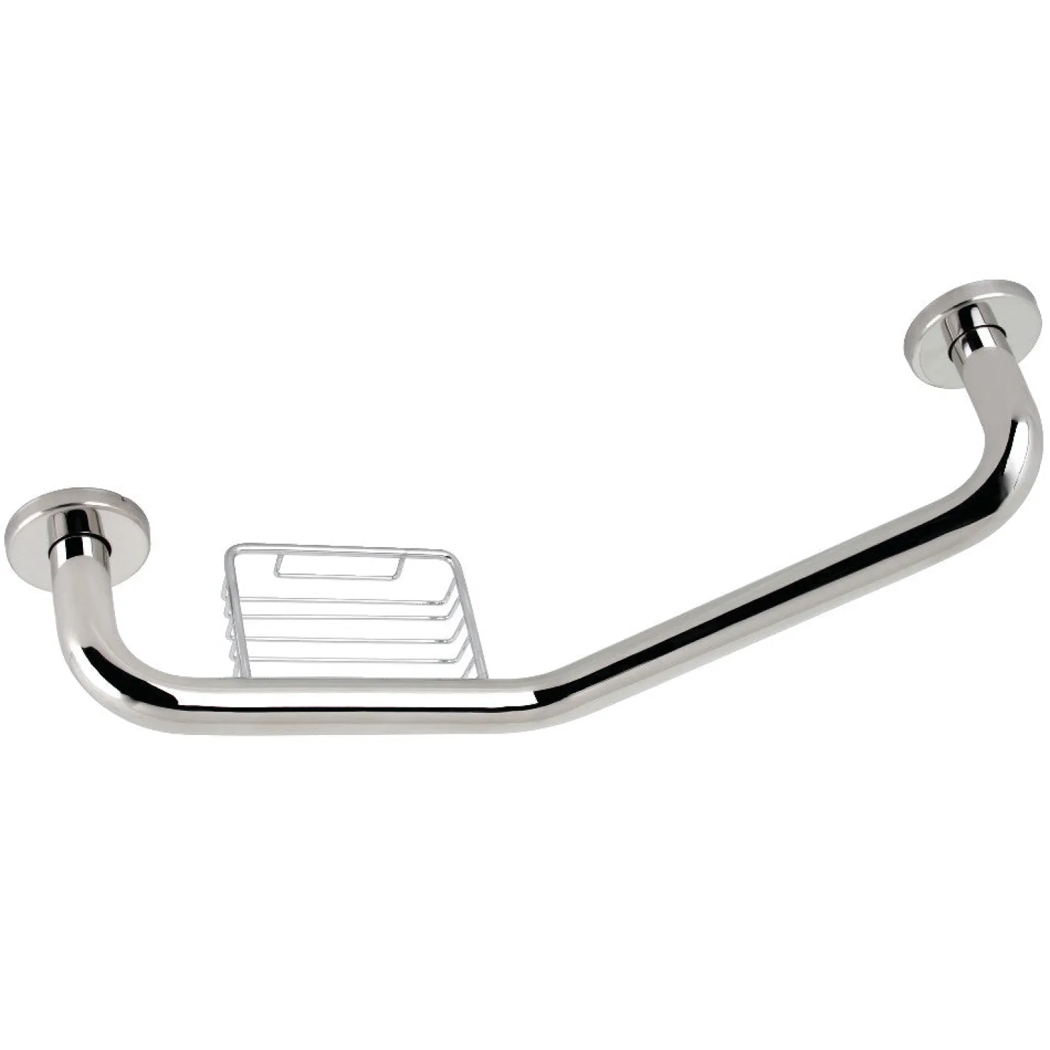 Meridian 10" x 12" Angled Grab Bar with Soap Dish in Polished Stainless