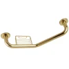 Meridian 10" x 12" Angled Stainless Steel Grab Bar with Soap Dish in Polished Brass