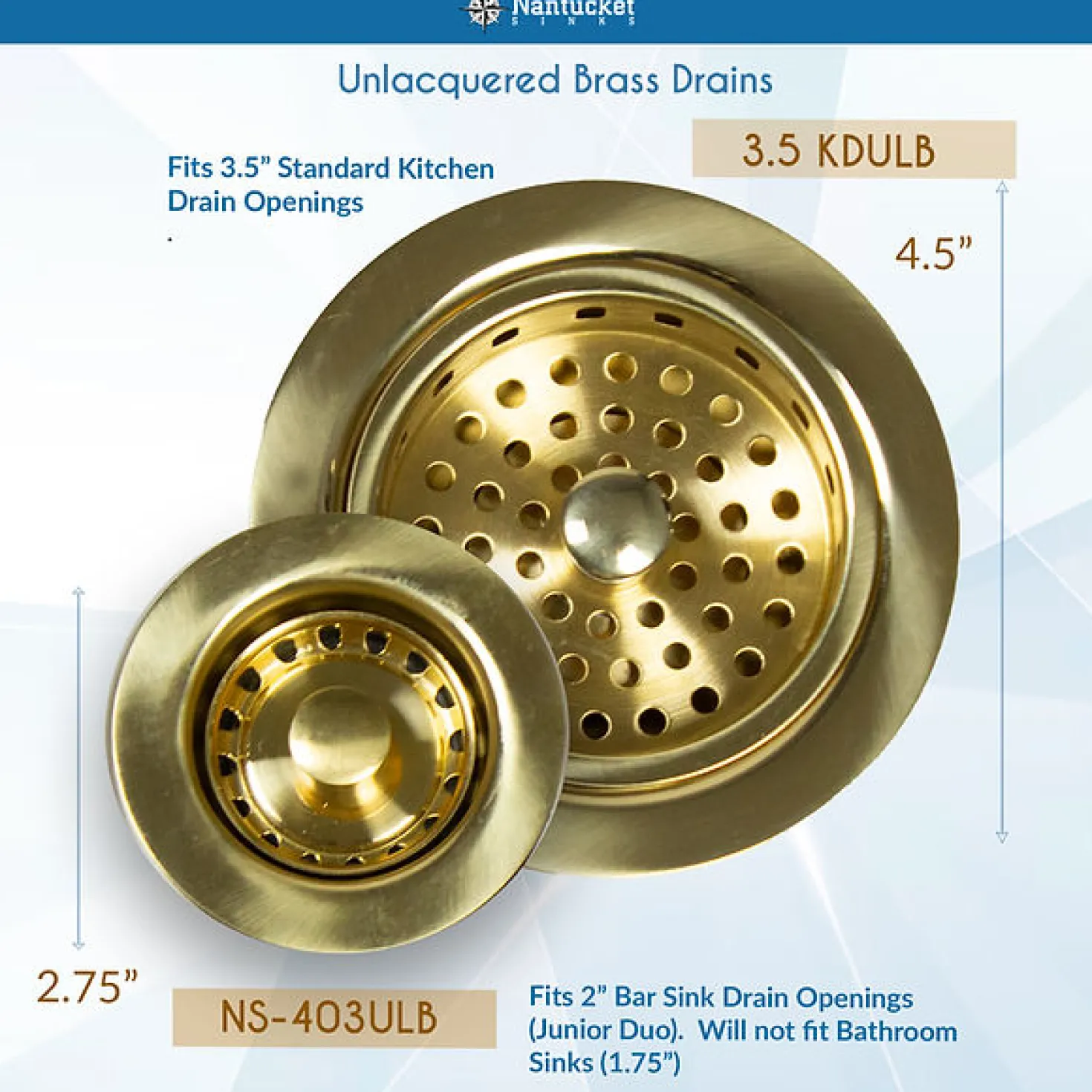 Nantucket Sinks 2 3/4" Bar Sink Drain in Unlacquered Brass