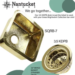 Nantucket Sinks Bright Hammered Brass 17" Undermount Bar Sink