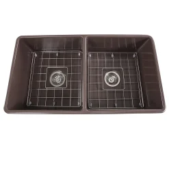 Nantucket Sinks 33" Double Bowl Coffee Brown Farmhouse Fireclay Kitchen Sink T-FCFS33CB-DBL