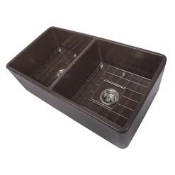 Nantucket Sinks 33" Double Bowl Coffee Brown Farmhouse Fireclay Kitchen Sink T-FCFS33CB-DBL