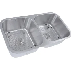 Nantucket Sinks 32.5" Double Bowl Equal Undermount Stainless Steel Kitchen Sink, 16 Gauge
