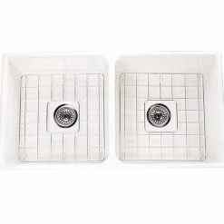 Nantucket Sinks 36" Double Bowl Farmhouse Fireclay Sink with Drains and Grids