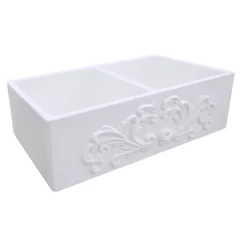 Nantucket Sinks Double Bowl Farmhouse Fireclay Sink with Filigree Apron
