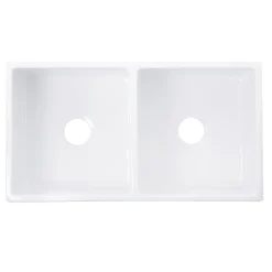 Nantucket Sinks Double Bowl Farmhouse Fireclay Sink with Filigree Apron