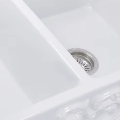 Nantucket Sinks Double Bowl Farmhouse Fireclay Sink with Filigree Apron
