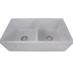 Nantucket Sinks Double Bowl Farmhouse Fireclay Sink with Pietra Sarda Finish