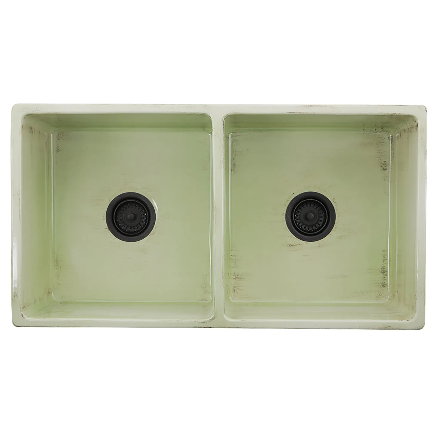Nantucket Sinks Double Bowl Farmhouse Fireclay Sink with Shabby Green Finish
