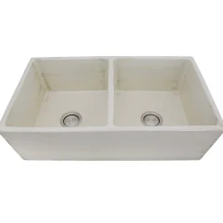 Nantucket Sinks Double Bowl Farmhouse Fireclay Sink with Shabby Straw Finish