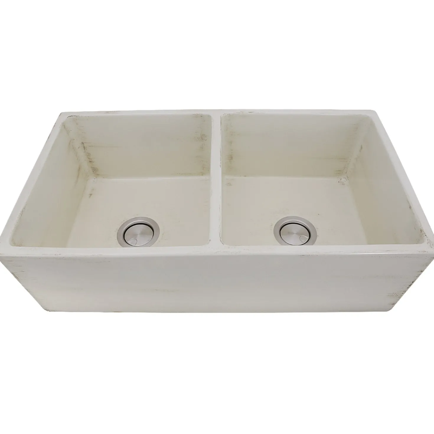 Nantucket Sinks Double Bowl Farmhouse Fireclay Sink with Shabby Straw Finish