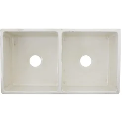 Nantucket Sinks Double Bowl Farmhouse Fireclay Sink with Shabby Straw Finish