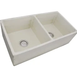 Nantucket Sinks Double Bowl Farmhouse Fireclay Sink with Shabby Straw Finish