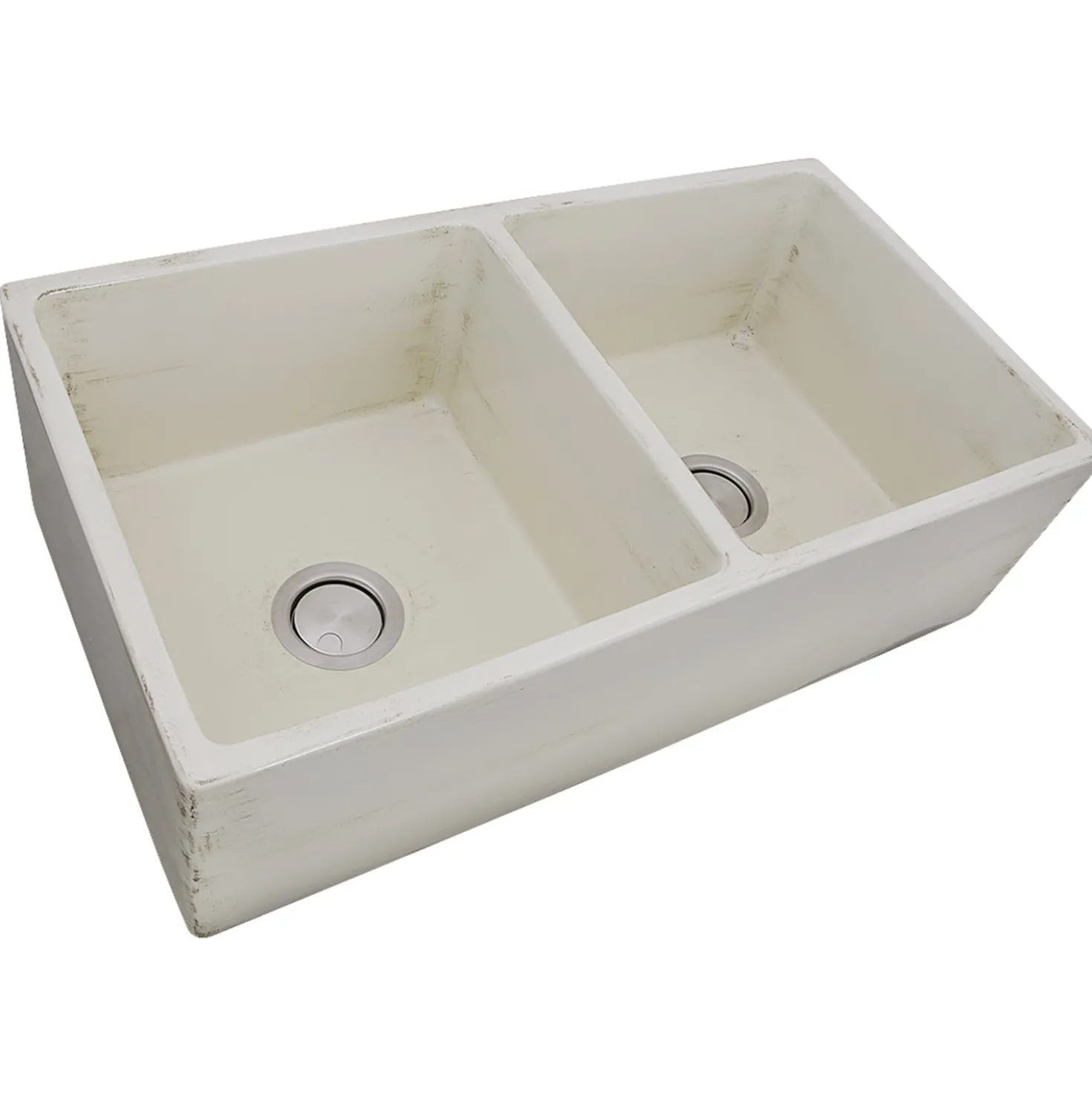 Nantucket Sinks Double Bowl Farmhouse Fireclay Sink with Shabby Straw Finish