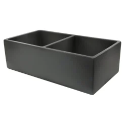 Nantucket Sinks Double Bowl Farmhouse Fireclay Sink with Concrete Finish