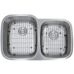 Nantucket Sinks 60/40 Double Bowl 16 Gauge Kitchen Sink with Cutting Board, Grids and Colander Drains