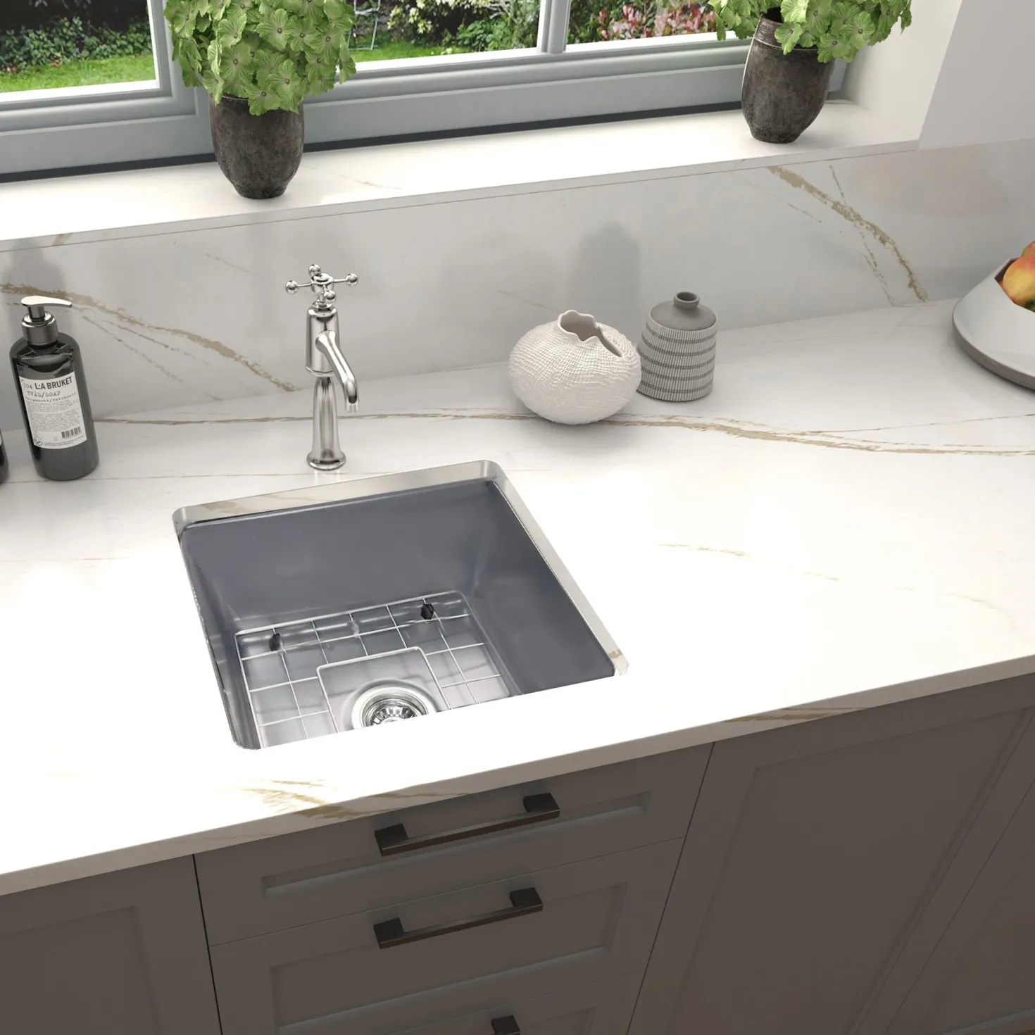 Nantucket Sinks 18" Dual-Mount Fireclay Kitchen Sink Prep Sink in Grey