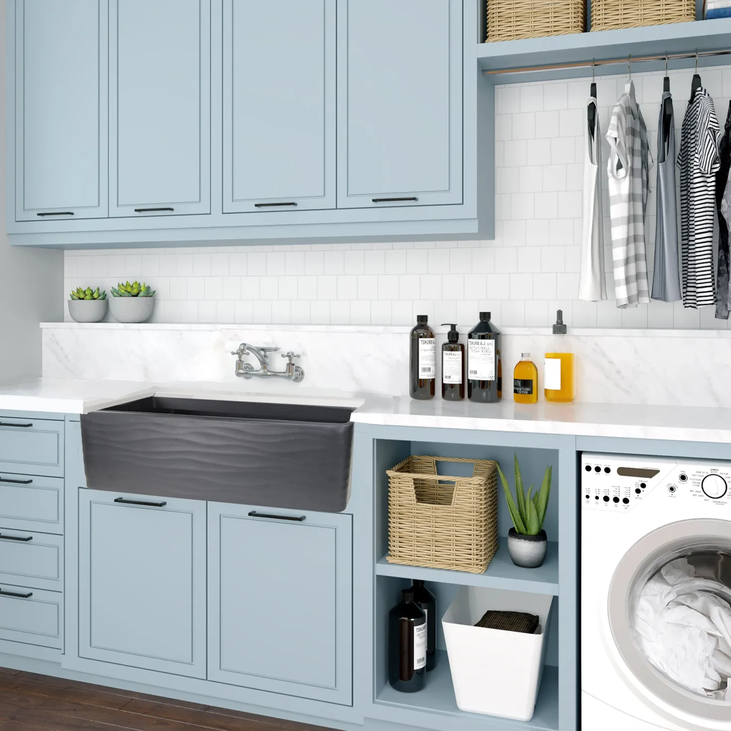 Nantucket Sinks 33" Farmhouse Fireclay Sink with Waves Apron