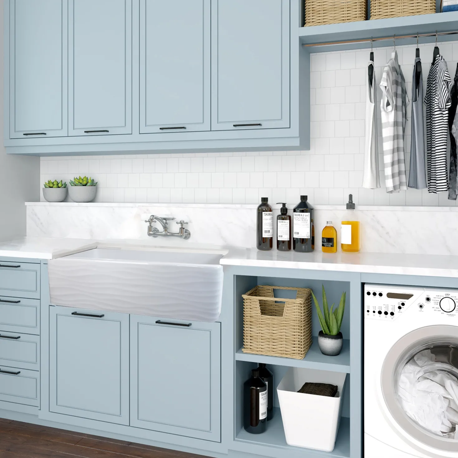 Nantucket Sinks 33" Farmhouse Fireclay Sink with Waves Apron