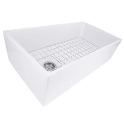 Nantucket Sinks 36" Farmhouse Fireclay Sink with Offset Drain and Grid