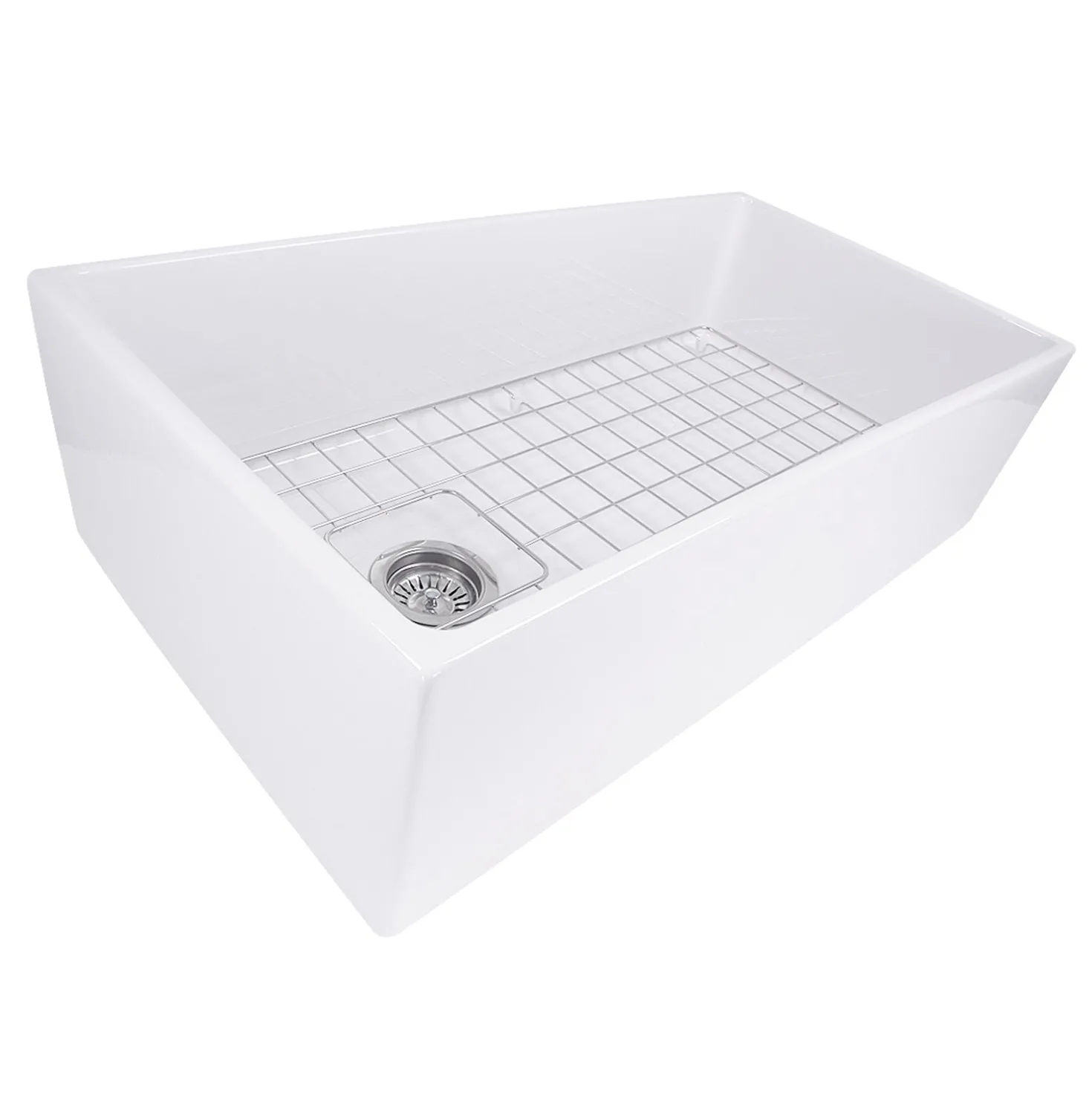 Nantucket Sinks 36" Farmhouse Fireclay Sink with Offset Drain and Grid