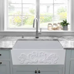 Nantucket Sinks 33" Farmhouse Fireclay Sink with Filigree Apron