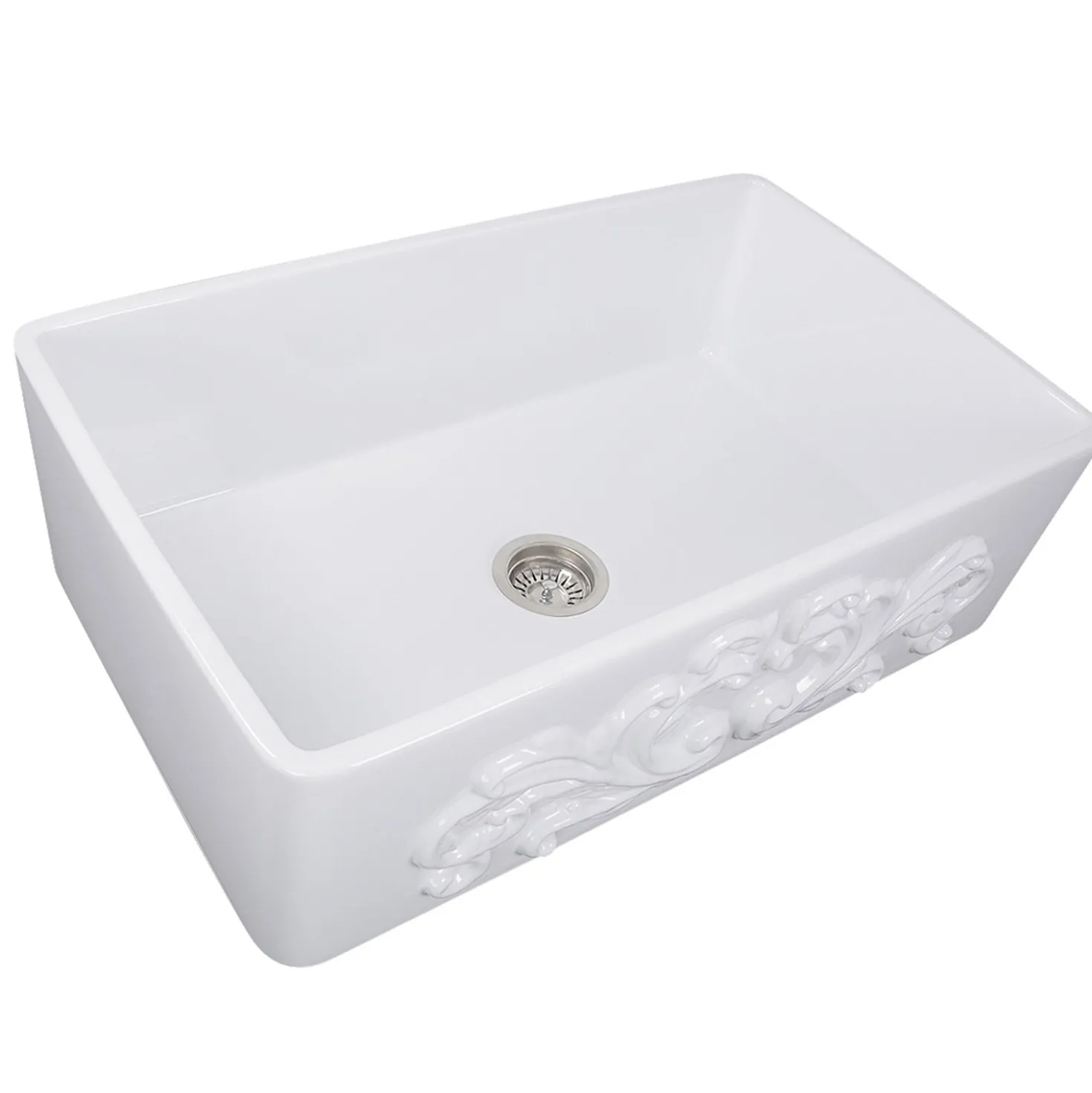 Nantucket Sinks 33" Farmhouse Fireclay Sink with Filigree Apron