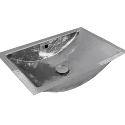 Nantucket Sinks Hammered Stainless Steel Rectangle Undermount Bathroom Sink with Overflow