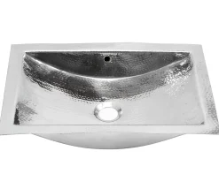 Nantucket Sinks Hammered Stainless Steel Rectangle Undermount Bathroom Sink with Overflow