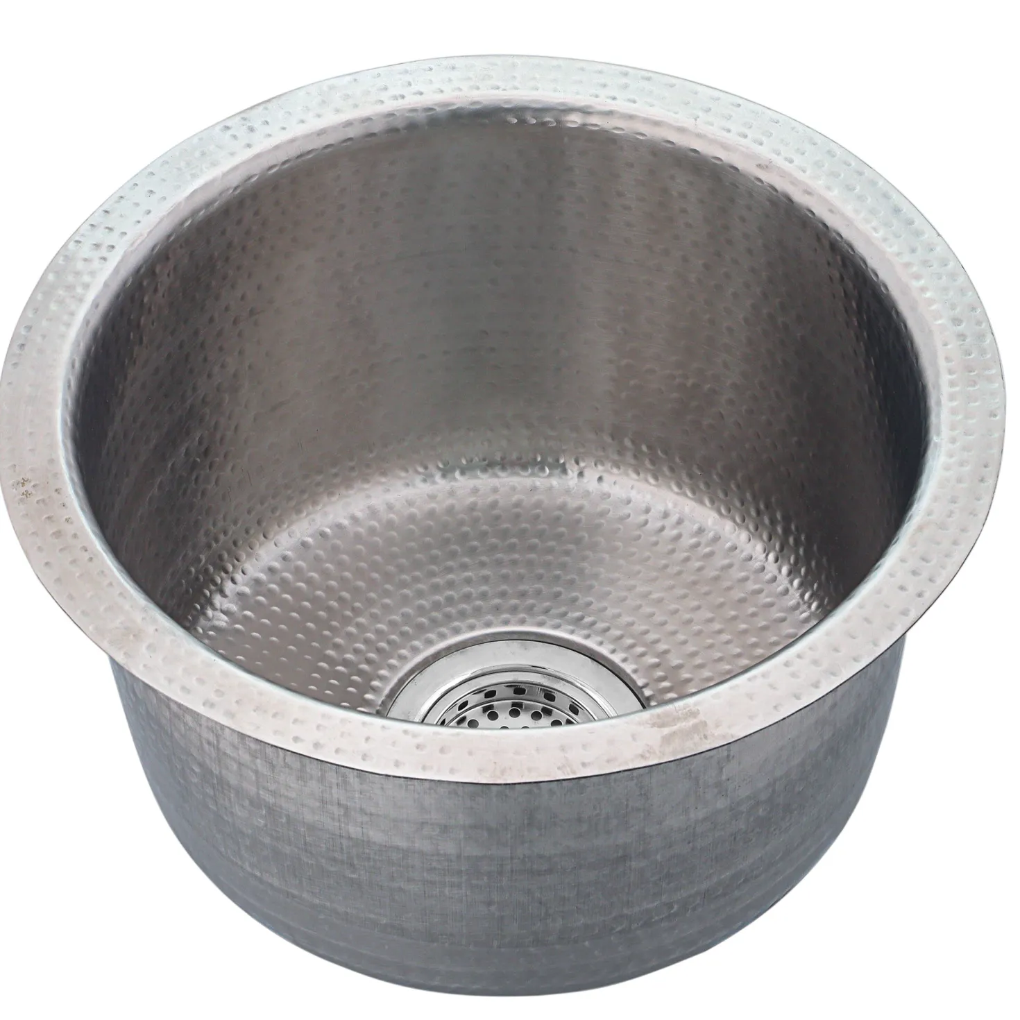 Nantucket Sinks 15" Hand Hammered Round Stainless Steel Bar Sink Satin Matte Finish