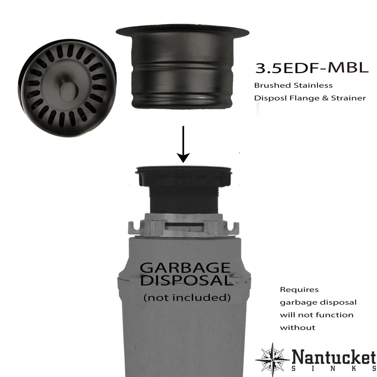 Nantucket Sinks 3.5-Inch Extended Flange Disposal Kitchen Drain