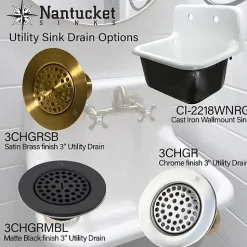 Nantucket Sinks 3-Inch Utility Sink Grid Drain | Matte Black