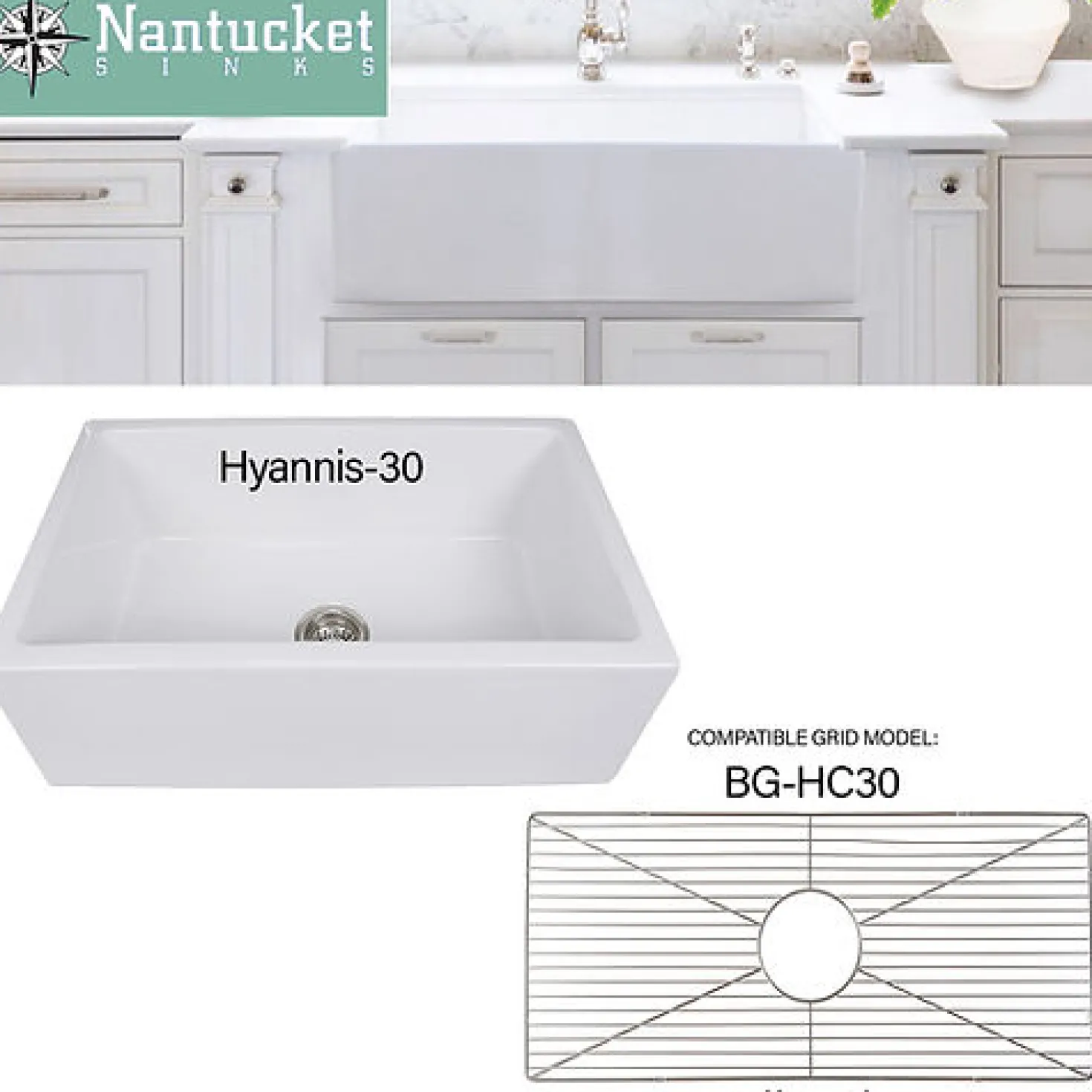 Nantucket Sinks 30" Italian Farmhouse Fireclay Sink Hyannis-30