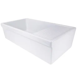 Nantucket Sinks 36" Italian Farmhouse Fireclay Sink with Built-In Drainboard