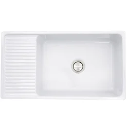 Nantucket Sinks 36" Italian Farmhouse Fireclay Sink with Built-In Drainboard