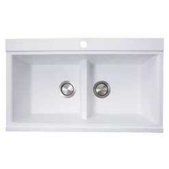 Nantucket Sinks Large Double Bowl Prep Station Topmount Granite Composite White